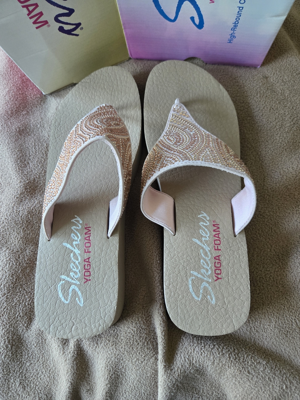 Skechers Women's Rose Gold Glitter Thong Sandals